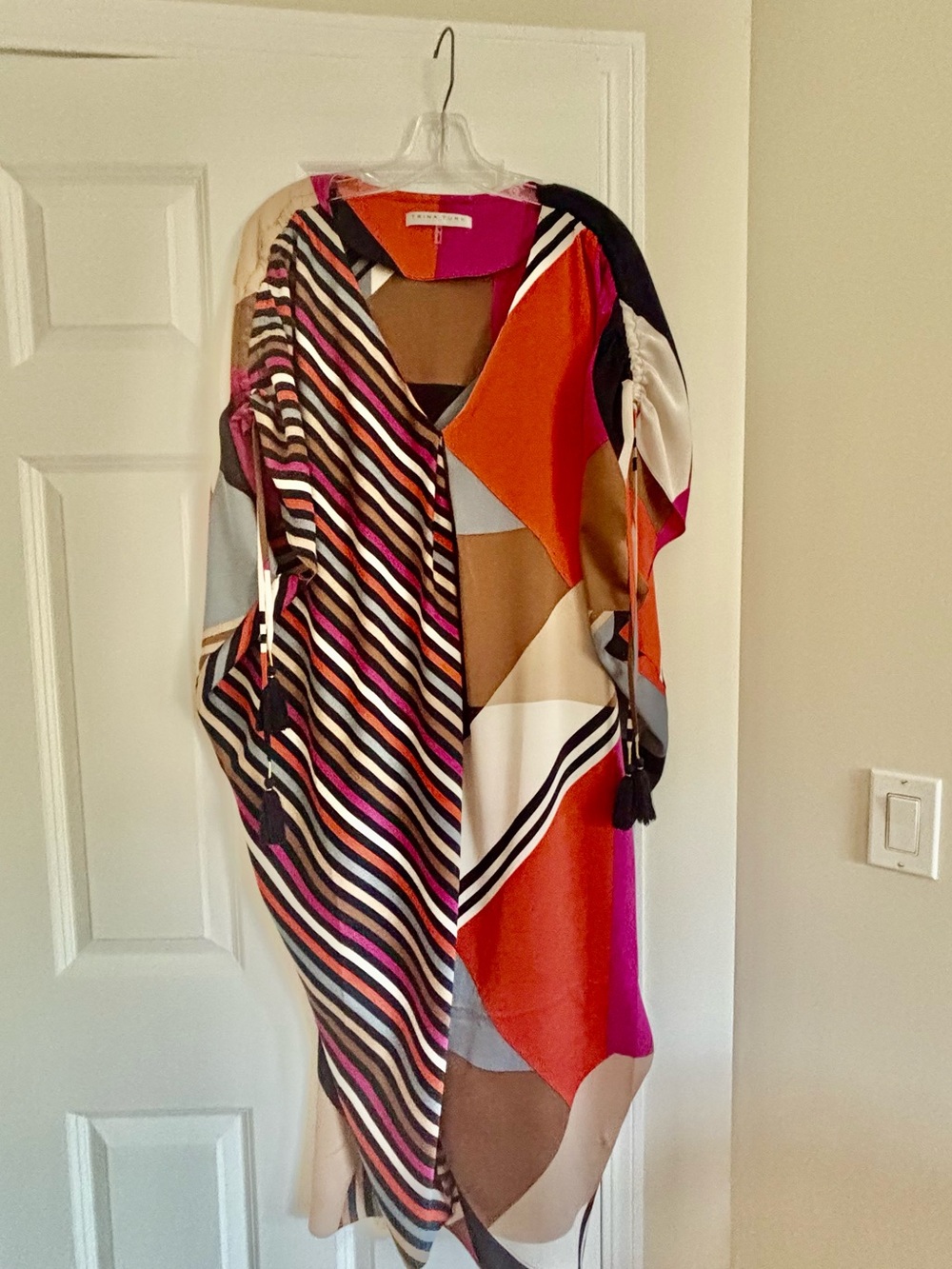 Trina Turk Pink and Orange Colorblock V-Neck Tunic, never worn